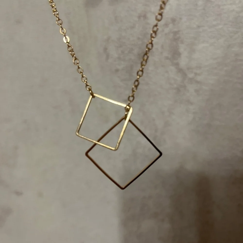 Square pendant necklace.Simple design pendant Geometric. Metal. Elegant Gift Chr